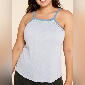 Earthbound Trading Company‎ Blue Split Ribbed Tank Camisole Top Sleeveless XXL